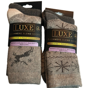 Luxe Cashmere Blend Women’s Socks with Snowflake and Reindeer Patterns 4 Pairs